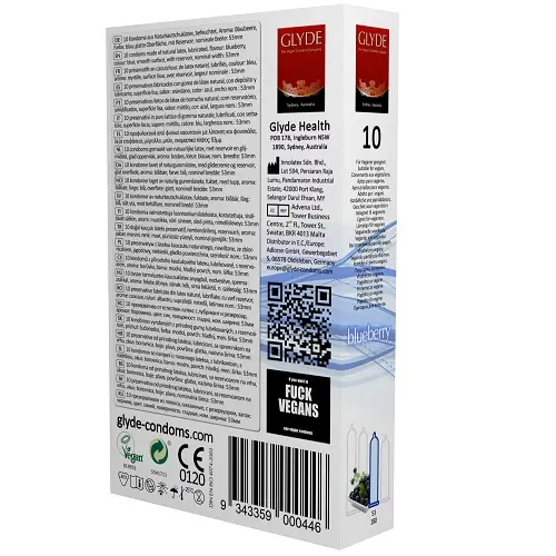 Glyde Ultra Blueberry Flavour Vegan Condoms 10 Pack - Image 2