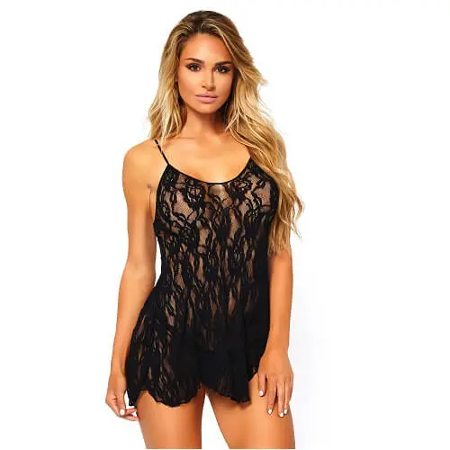 Leg Avenue Rose Lace Flair Chemise - Black - Image 8