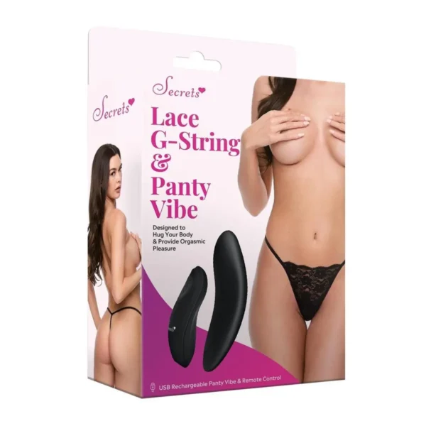 LACE PANTY & RECHARGEABLE REMOTE CONTROL PANTY VIBE-BLACK-Q A - Image 2