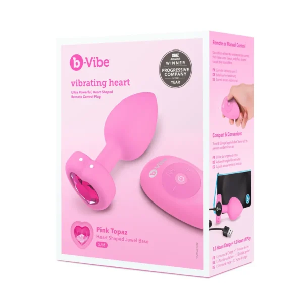 b-Vibe Vibrating Heart Butt Plug Pink Small Medium - Image 6