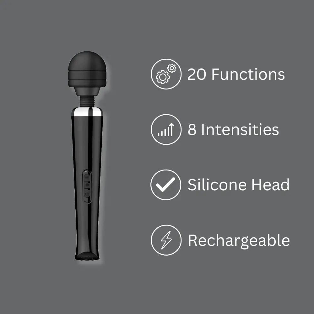Loving Joy Rechargeable Magic Wand Vibrator Black - Image 2